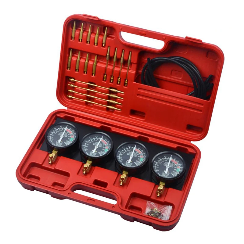 Motorcycle Carb Carburetor Tool Kit with Rubber Hose Fuel Vacuum Synchronizer 4 Gauges Balancer Meter