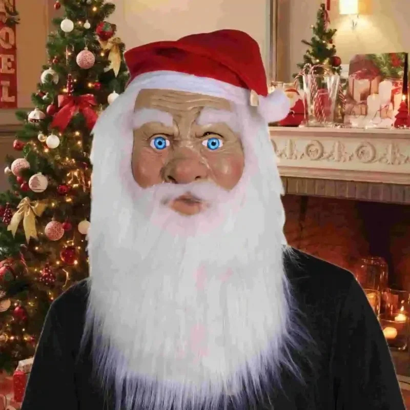 

Christmas Mask Santa Mask with White Beard and Hat Full Face Costume for Man Cosplay Party Prop Adult Latex Half Face