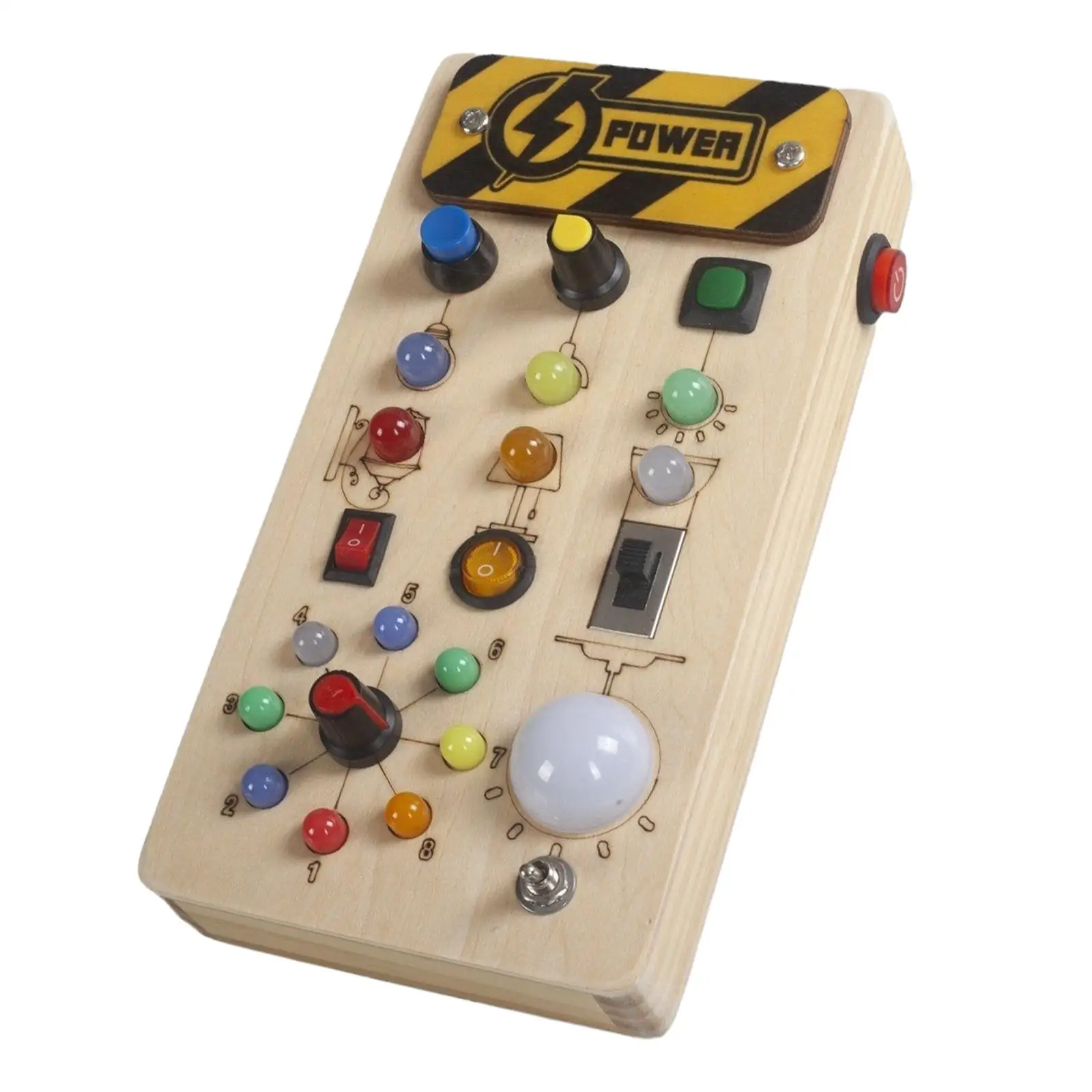 

Wooden Busy Board with LED Light with Switch Circuit Busy Board Montessori Toy Light Switch Toy for Boys Girls Gifts Kids