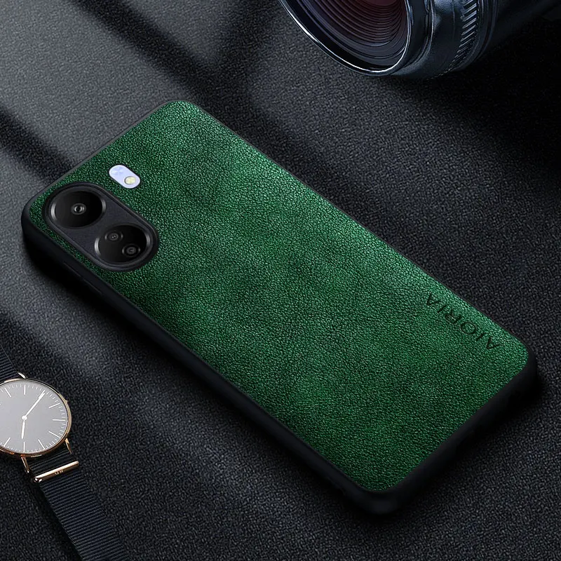 Premium Luxury Leather Phone Case - Retro Business Style Solid Color Cover