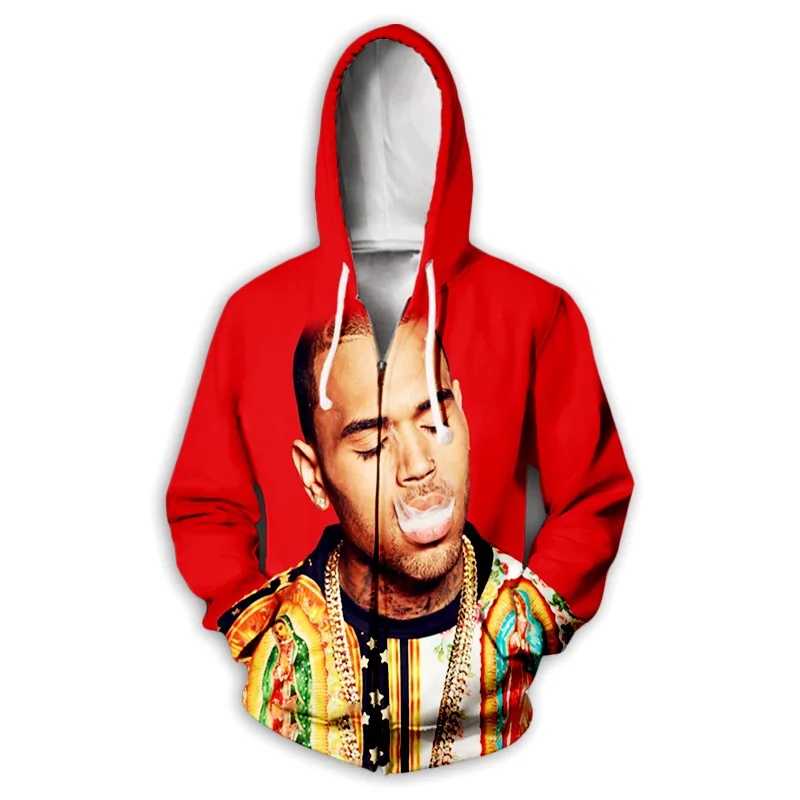 

New Fashion 3D Print Rapper Chris Brown Zipper Hoodies Zip Up Hooded Sweatshirts Harajuku Hoodie Hip Hop Sweatshirts K02