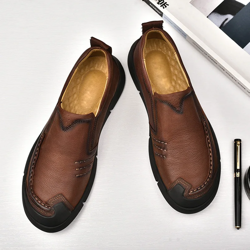 Golden Sapling Loafers Men's Casual Shoes Retro Genuine Leather Flats Slip on Leisure Loafer Business Footwear Comfortable Shoes