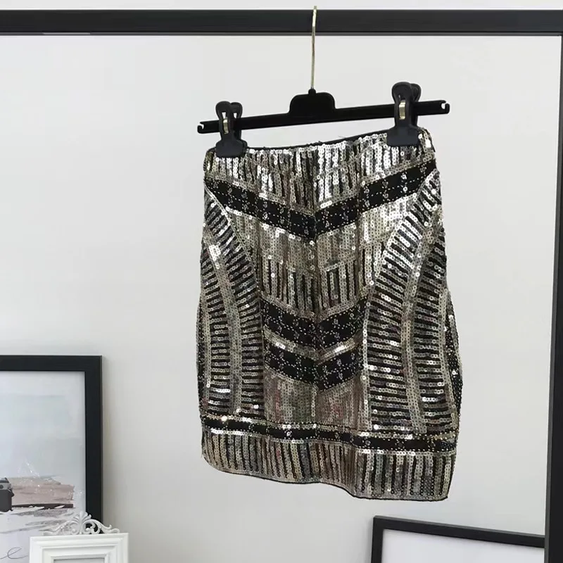 2024 New Blingbling Heavy Industry Beaded Sequin Bag Hip Skirt Light Luxury Fashion Graphic Half Step Women