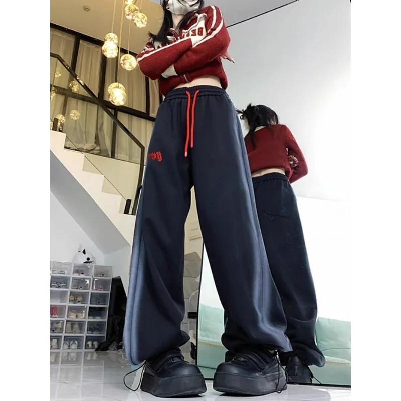Deeptown Y2k Vintage Fleece Woman's Sweatpants Hippie Korean Fashion Streetwear Pants Harajuku Winter Loose Trousers Joggings