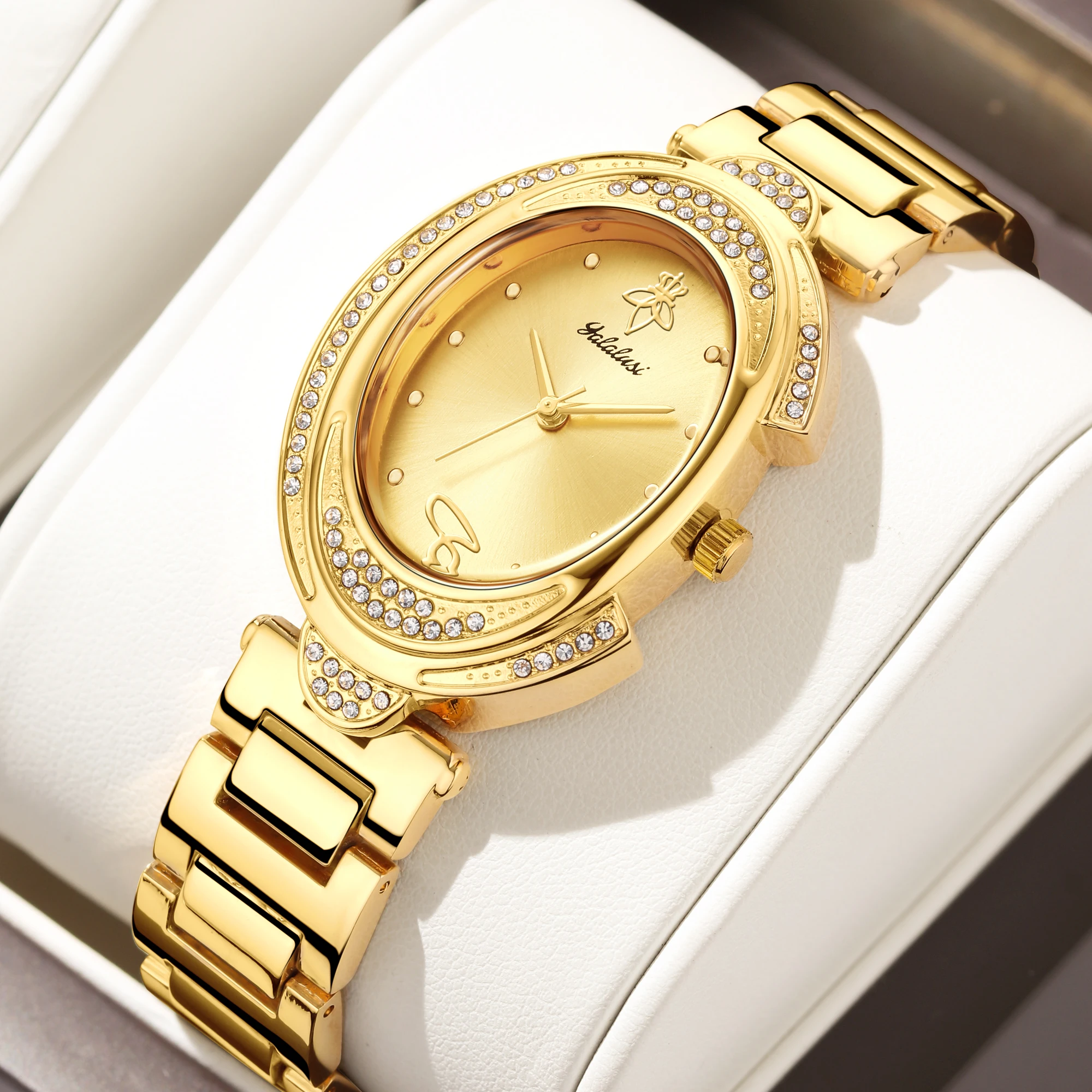 

YaLaLuSi Brand 2024 Hot New Women's Watches Gold Crystal Diamonds Luxury Luxury Box Watch Remover Ion Gold Plating