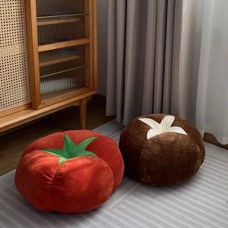 45cm Vegetable Plush Stuffed Pillow Soft Mushroom Tomato Persimmon Round Seat Cushion Sofa Chair Floor Decor Plushie Peluche 6