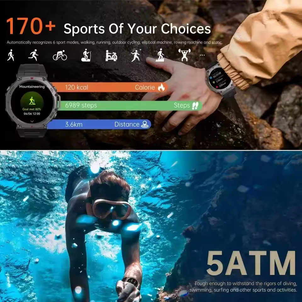 Military grade GPS Smart Watch 5ATM Waterproof Built-in Dual-band GNSS Outdoors Compass Sport Smartwatch Men 2025 New