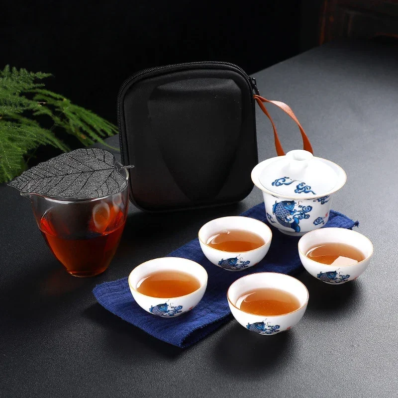 

Chinese Kung Fu Teapot Tea Set Ceramic Portable Teapot Set One Pot Two Cup Outdoor Travel Gaiwan Tea Cups of Tea Ceremony Teacup