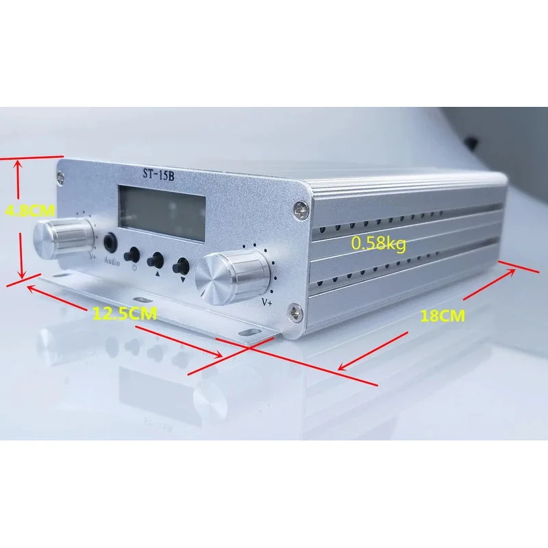15W ST-15B V3 스테레오 FM 송신기 76-108/113MHz 소형 무선 오디오 송신기 (호스트만 제공)