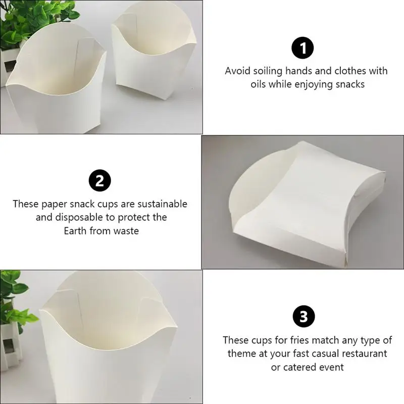 24Pcs Disposable French Fry Cups White Paper Snack Containers Fried Snack Packaging Box French Fries Holders