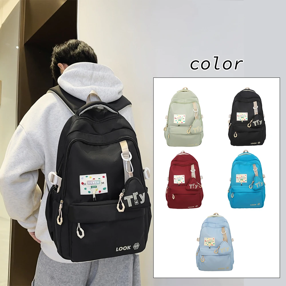 Casual Nylon Backpack with Removable Pouch, Multi-Pocket School Daypack, Lightweight Bag for Daily Use & Travel 1