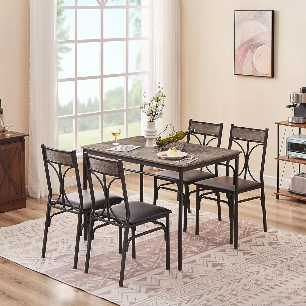 

5-Piece Indoor Modern Rectangular Table Kitchen, Dinette, Breakfast Nook, Dining Set for 4(With chair), Classic Brown