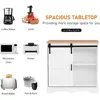 31.5" H Farmhouse Coffee Bar Cabinet W/Storage, White Kitchen Sideboard Buffet Cabinet with Sliding Barn Door,Adjustable Shelves 4