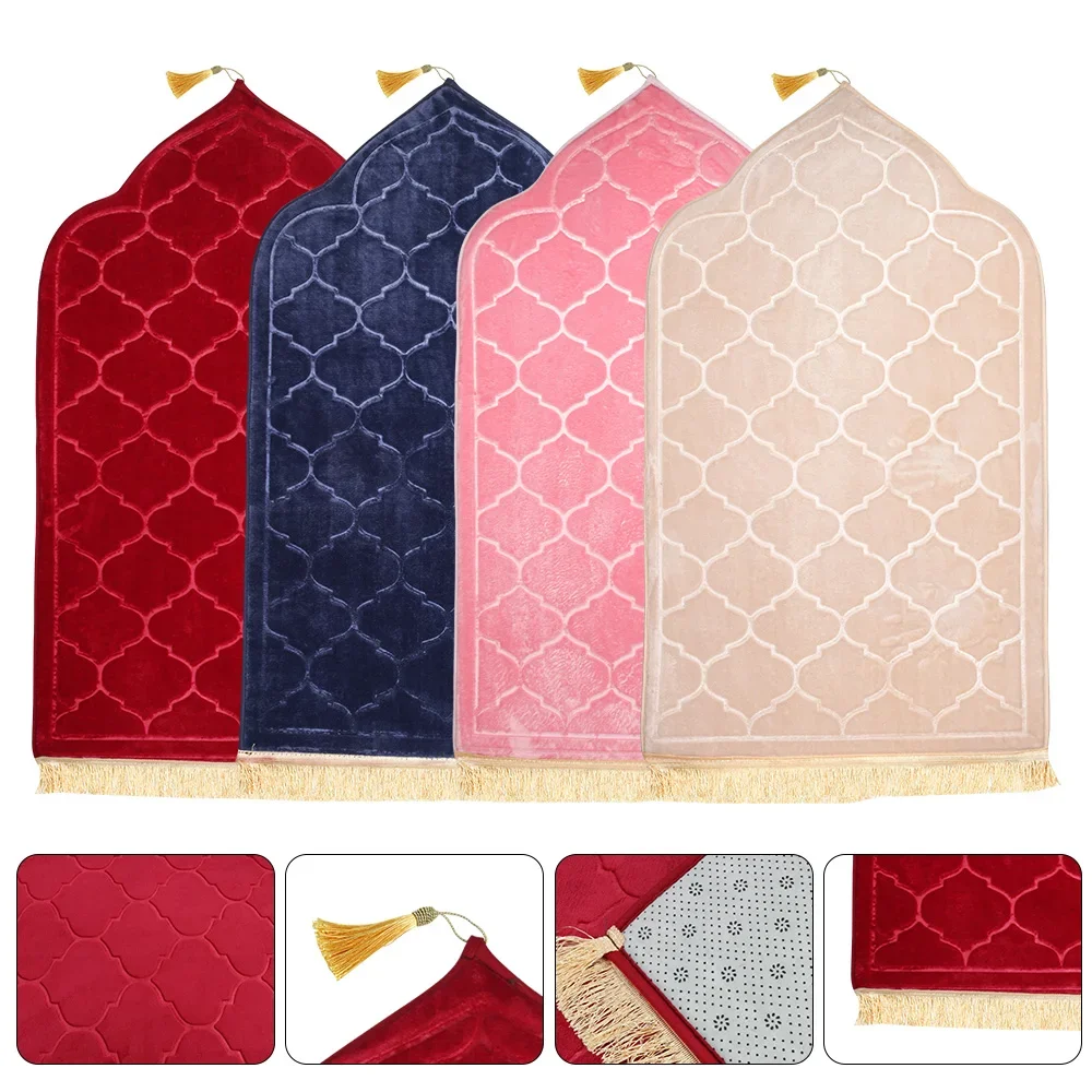 

Flannel Prayer Non-slip Mat Worship Blanket Worship Kneel Embossing Floor Carpets Soft Portable Travel Prayer Rug Ramadan Gift