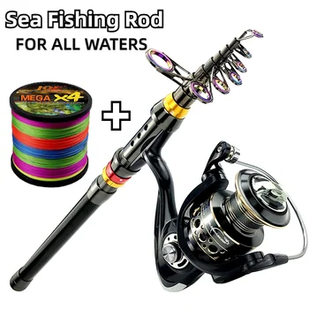 Spinning Fishing Rod and Reel Combo 1.8-3.6m Carbon Fiber Sea Pole and 5.2:1 Gear Ratio Metal Spool with Line Kits for Bass Carp 1
