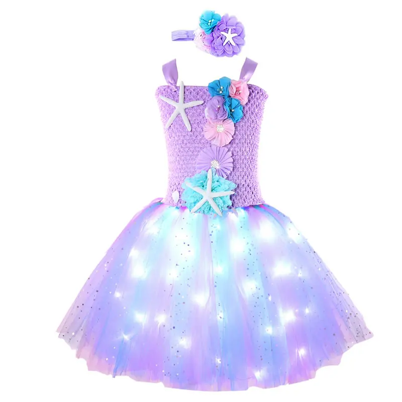 

Halloween Costume For Girl Lace TUTU Dress Christmas Kid Sling Up Lamp Flower Starfish Party Tunic+Headband Child Frock Clothes