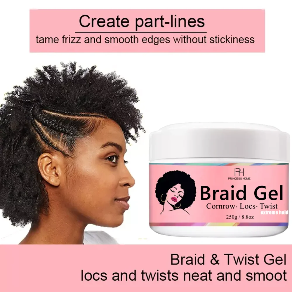 African Hair Styling Products Edge Control Wax Braid Gel 250g Big Size Extra Hold Loc Twist Conditioning Shining Braid Gel