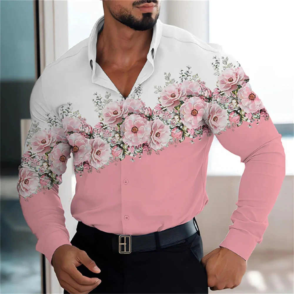 Men's shirt floral print yellow powder blusher pink pool purple outdoor street long sleeve print clothing fashionable street m20 m60 powder metallurgy oil bearing copper sleeve pure copper shaft sleeve