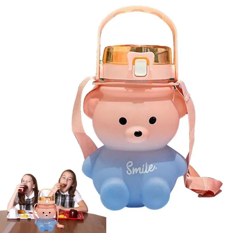 

Honey Bear Straw Cup 1000ml Cute Bear Kettle With Adjustable Strap Summer Large Capacity Drinking Cup Children's Water Bottle