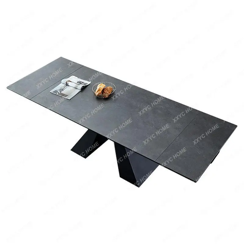 

Stone Plate Dining Table Retractable Light Luxury Household Rectangular Multi-Functional Dining Tables and Chairs Set
