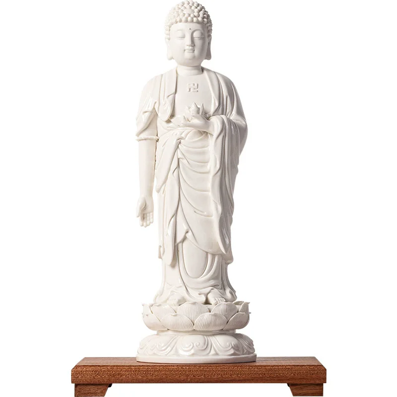 White Porcelain Amitabha Buddha Statue, Standing on Lotus Sculpture for Home Altar, Yoga Buddhist Figurine, Serenity & Protectio