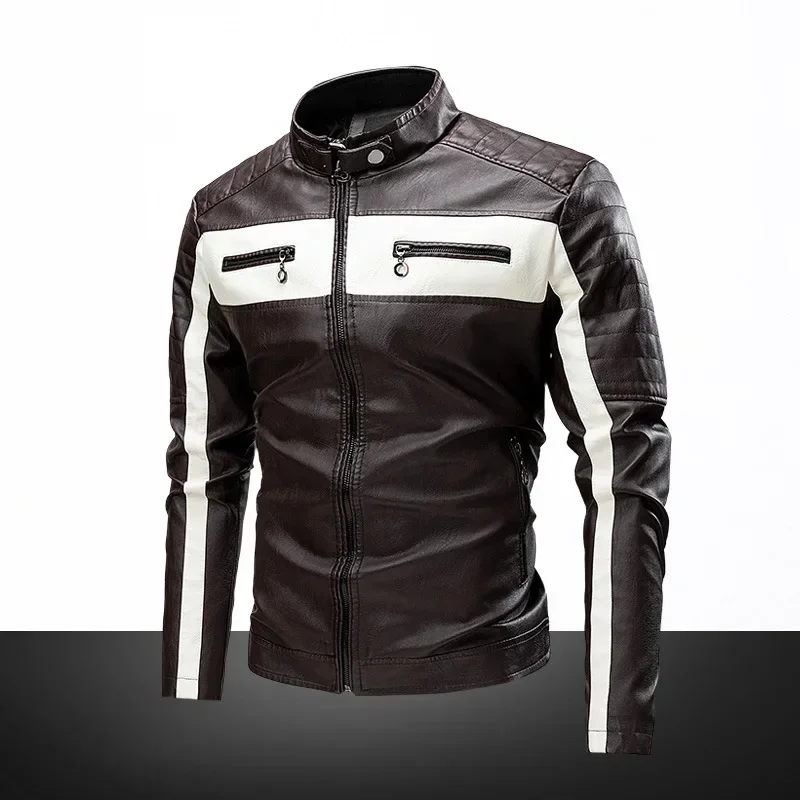 Leather Jackets Men Autumn Bomber Biker Zipper Faux Fur for Motorcycle