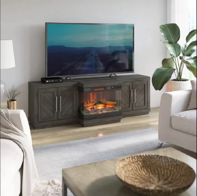 Farmhouse Barn Door TV Stand for 80 Inch TV Entertainment Center, Wood TV  Media Console Table Cabinet with Fireplace Included - AliExpress