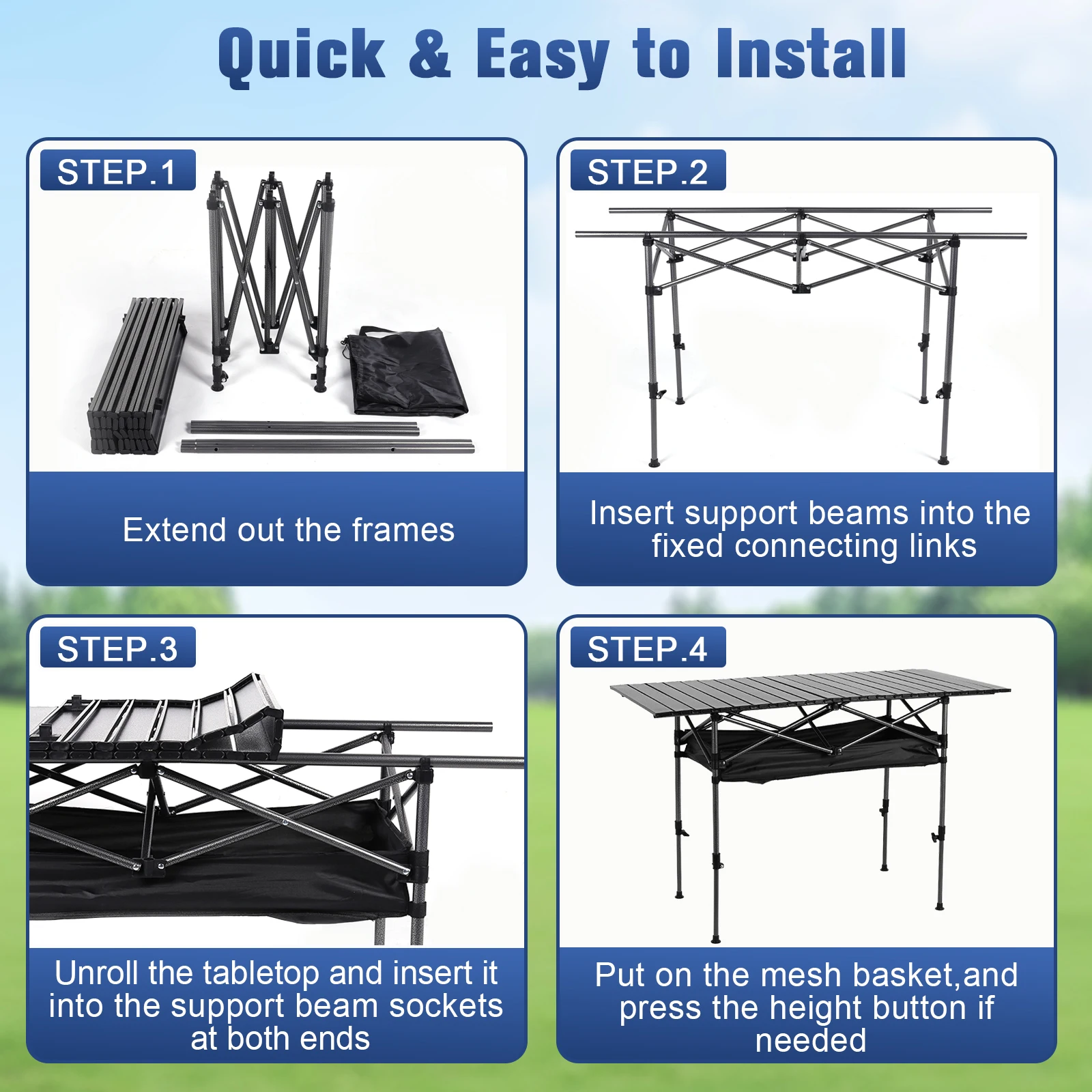 Outdoor Folding Table with Carrying Bag Aluminum Picnic Desk Adjustable Ultralight Dinner Desk for Picnic Camping Trip Beach BBQ