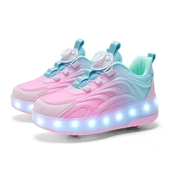 Scarpe da skate a rotelle con luce a led per bambini a due ruote per bambini Ragazzi Ragazze Sport luminosi Sneakers luminose Skateboard Ricarica USB 1