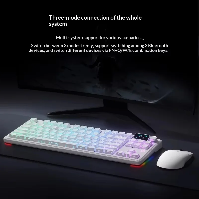 AJAZZ MK87 PRO 무선 트라이 모드 기계식 키보드 87키 10000mAh 듀얼 8K TFT 스크린 가스켓 PC e스포츠 노트북 키보드