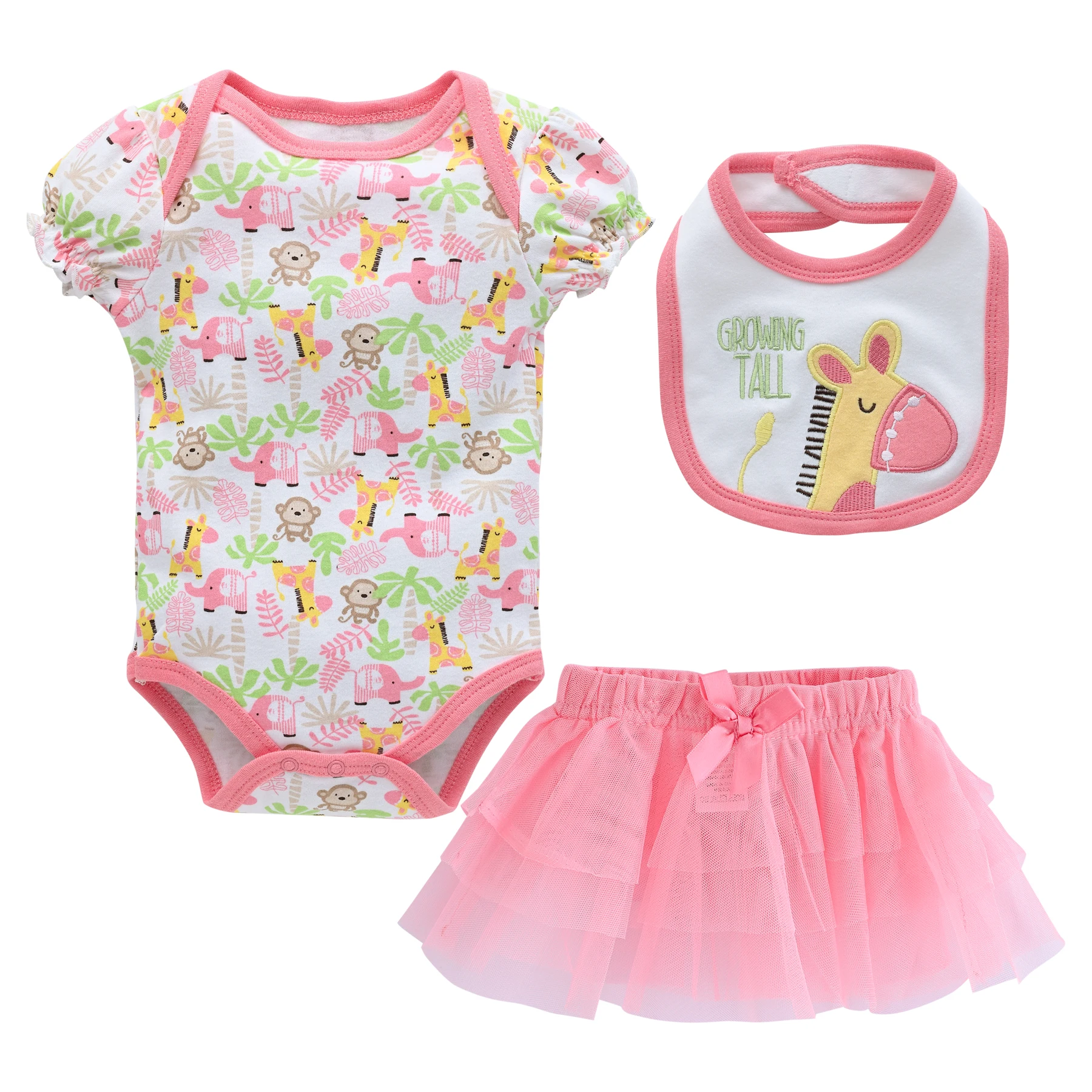 

Honeyzone New Born Baby Girls Clothes Set Lovely Short Skirt Ubranka Dla Niemowlat Summer Onesie Infant Bibs 0-12 Month 3Pcs/Set