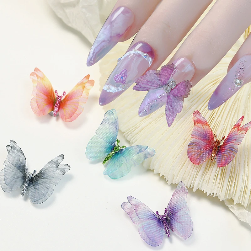 

3D Magnetic Butterfly Nail Charms Detachable Double Layer Silk Butterfly Nail Charms Colorful Butterflies Nail Decor Accessories