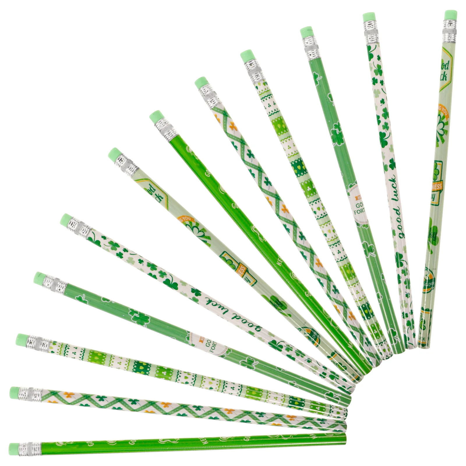 

St Patricks Day Pencils Shamrock Clovers Novelty Stripe Assorted Kids Lucky Wood Eraser Stationery Party Supplies