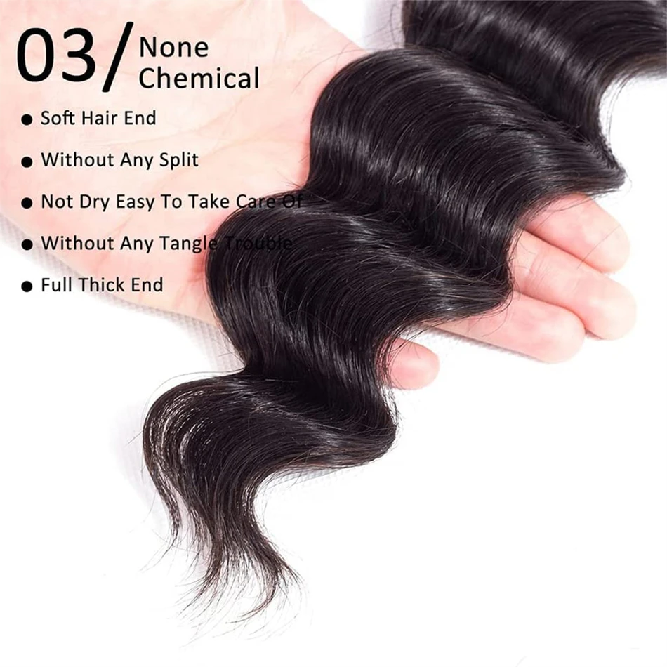 Deep Wave Curly Human Hair Bundles Brazilian Hair Weave Remy Human Bundles 3 for Black Women 30 Inch Natural Color