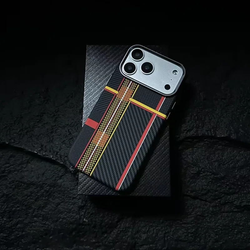Carbon Fiber Texture Magnetic Armor Case - Ultrathin Alloy Lens, Wireless Charging Hard Cover