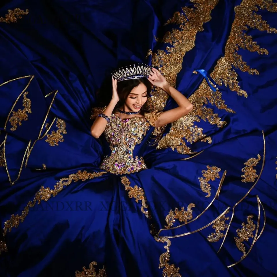Royal Blue Quinceanera Dress 2026 Vestidos De 15 Gold Lace Appliques  Crystal Sweetheart Princess Sweet 16 XV Birthday Ball Gown - AliExpress, image size:960x960