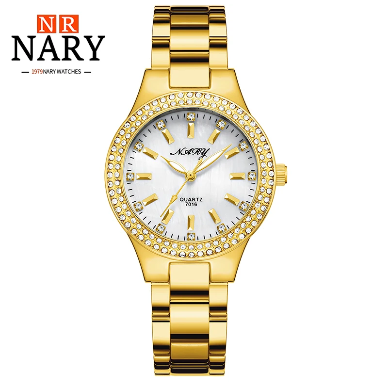 NARY Watch For Women Fashion Simple Montres Étanches High Quality Luxury Stainless Steel Luminous Clock Quartz Wristwatch 7016