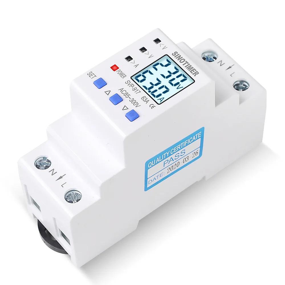 AC85-300V 조정 가능한 자체 복구 과전압 및 저전압 전류 제한 보호대 과부하 스위치 전원 디스플레이, 63A, 80A