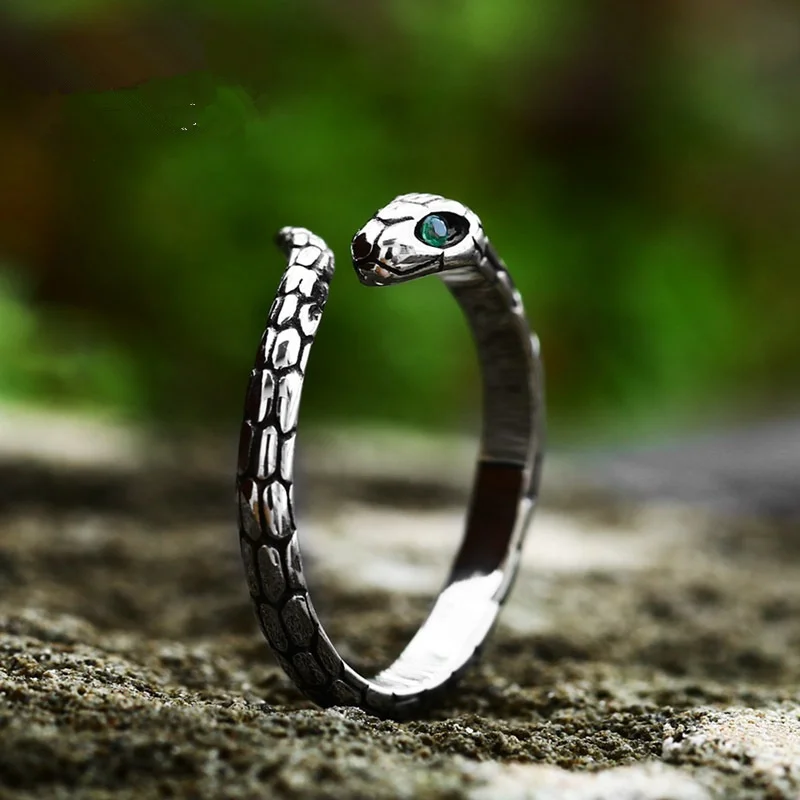 

Animal Snake Stainless Steel Men Open Rings Punk Trendy For Women Biker Fashion Jewelry Halloween Creativity Gift Wholesale