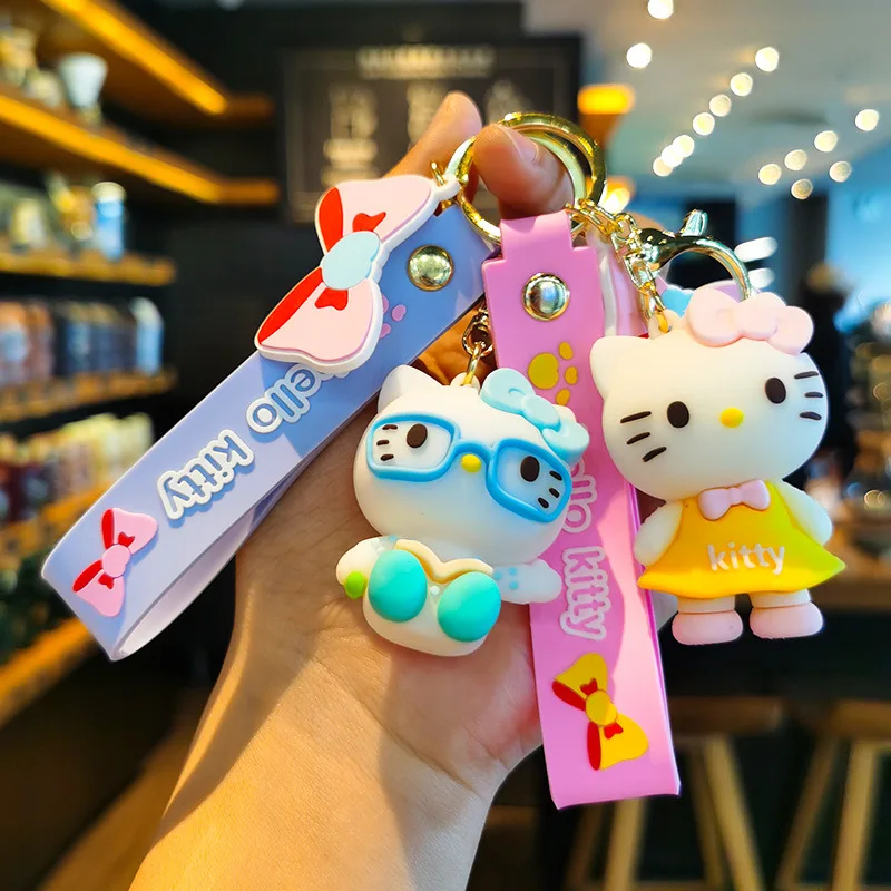 

Sanrio Cute Doll Keychain Anime Figures Hello Kitty Summer Dress Up Accessorie Pendant Car Key Chain Bag Keyring Birthday Gifts