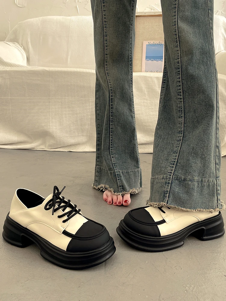 

Туфли женские зимние на платформе, оксфорды, лоферы с мехом, круглый носок, повседневные кроссовки, криперы, кожа, Осень-зима