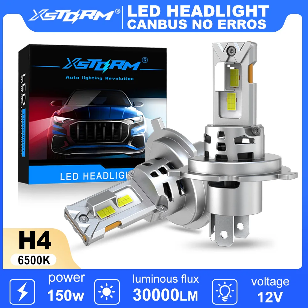 XSTORM H4 LED Light Canbus 30000LM 150W ไฟหน้ารถ LED 6500K High-Power High LOW Beam หลอดไฟอัตโนมัติพร้อมพัดลมไฟหน้า 1