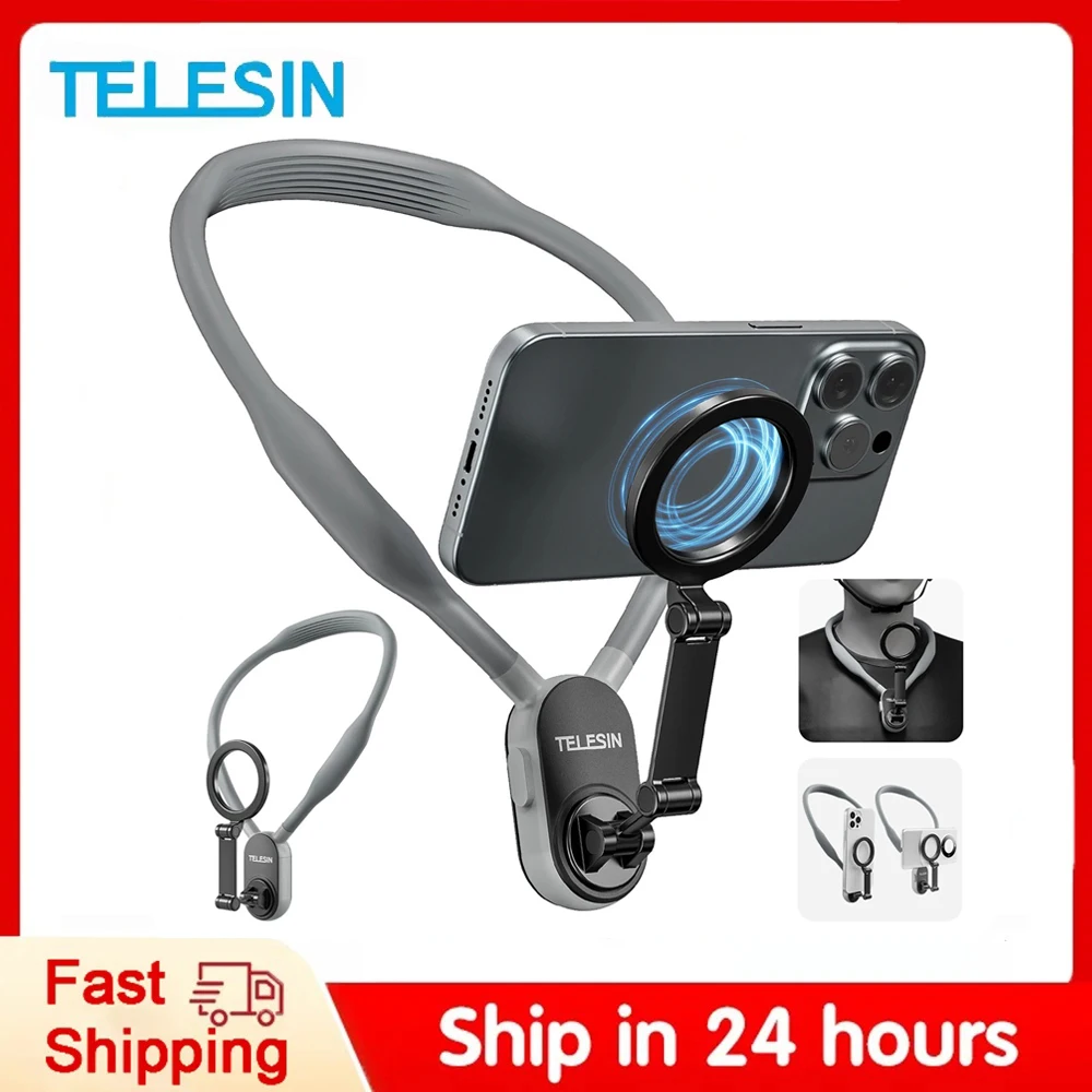 TELESIN Silicone Magnetic Neck Mount Quick Release Hold for IPhone 15 14 13 12 11 10 SAMSUNG HUAWEI XIAOMI Phone Accessories