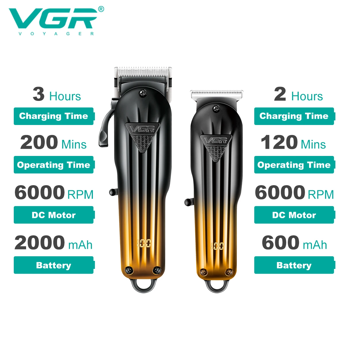 VGR 646 الشعر المتقلب المهنية USB مقص الشعر قابلة...