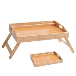 Portable Natural Bamboo Bed Tray Breakfast Laptop Desk Reading Gaming Desk Folding Table mini food Serving Table Room Furniture