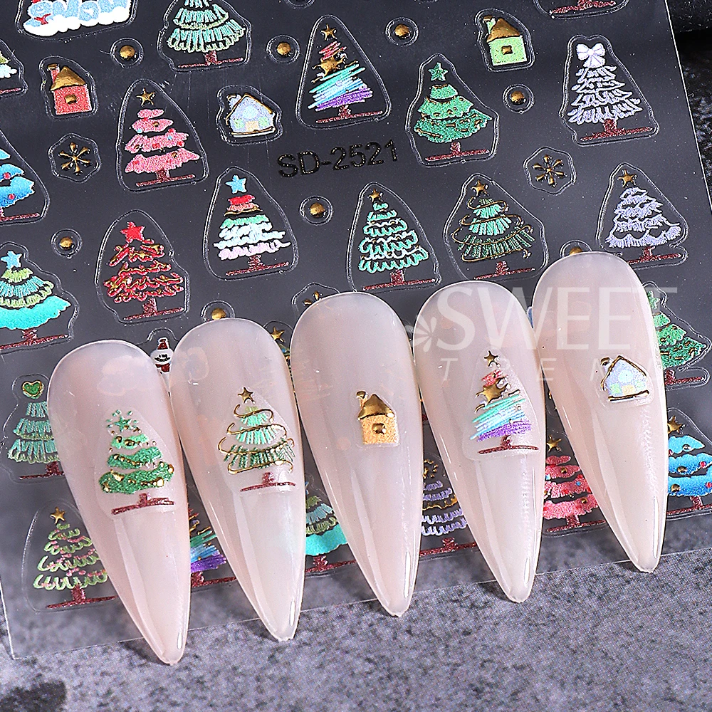 5D Cute Christmas Tree Nail Art Stickers Snowflake Bow Socks Star Design Decals DIY Self-Adhesive Stickers Manicure Decoration