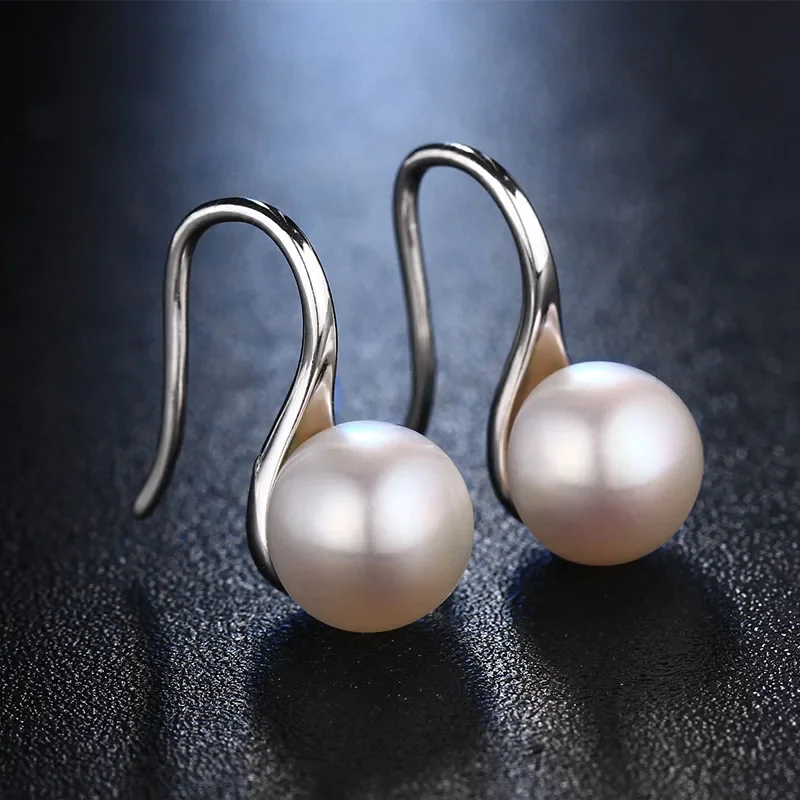 HENGSHENG Trendy Jewelry Earrings 8-9mm Black 100% Nature Freshwater Pearl Earring For Women Gift 925 Silver Earrings