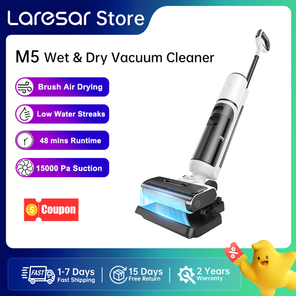【M3 Upgraded】Laresar M5 Cordless Wet Dry Vacuum Cleaner, Air Dry Edge Brush 48min Upright Stick Vacuum Mop Floor Home Appliance