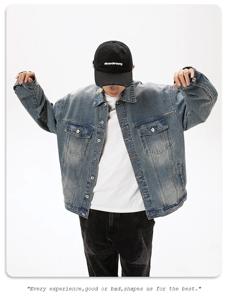 Collar Destruction Design Doing Old Washed Denim Jacket Men's Spring  Autumn Winter New Couple Women's  Retro Coat