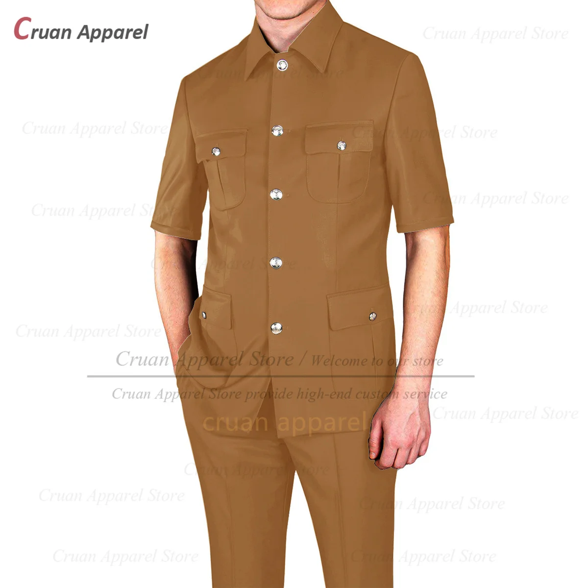 Fashion Men Suit Set Chinese Tunic Suit Summer Wedding Business Slim Fit Blazer Pants 2 Pieces Formal Men Short Sleeve Jackets mens suit